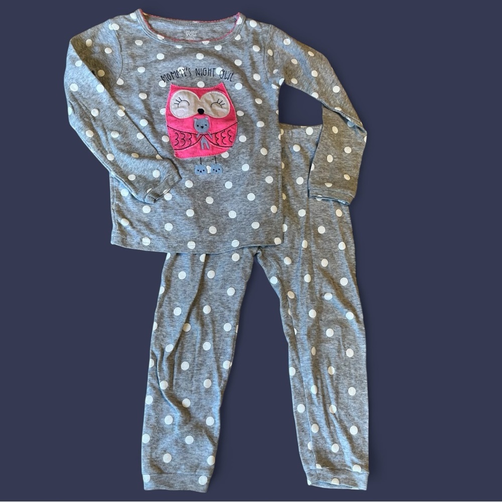 Carter's Gray and White Polka Dot Pajama Set with Owl Appliqué